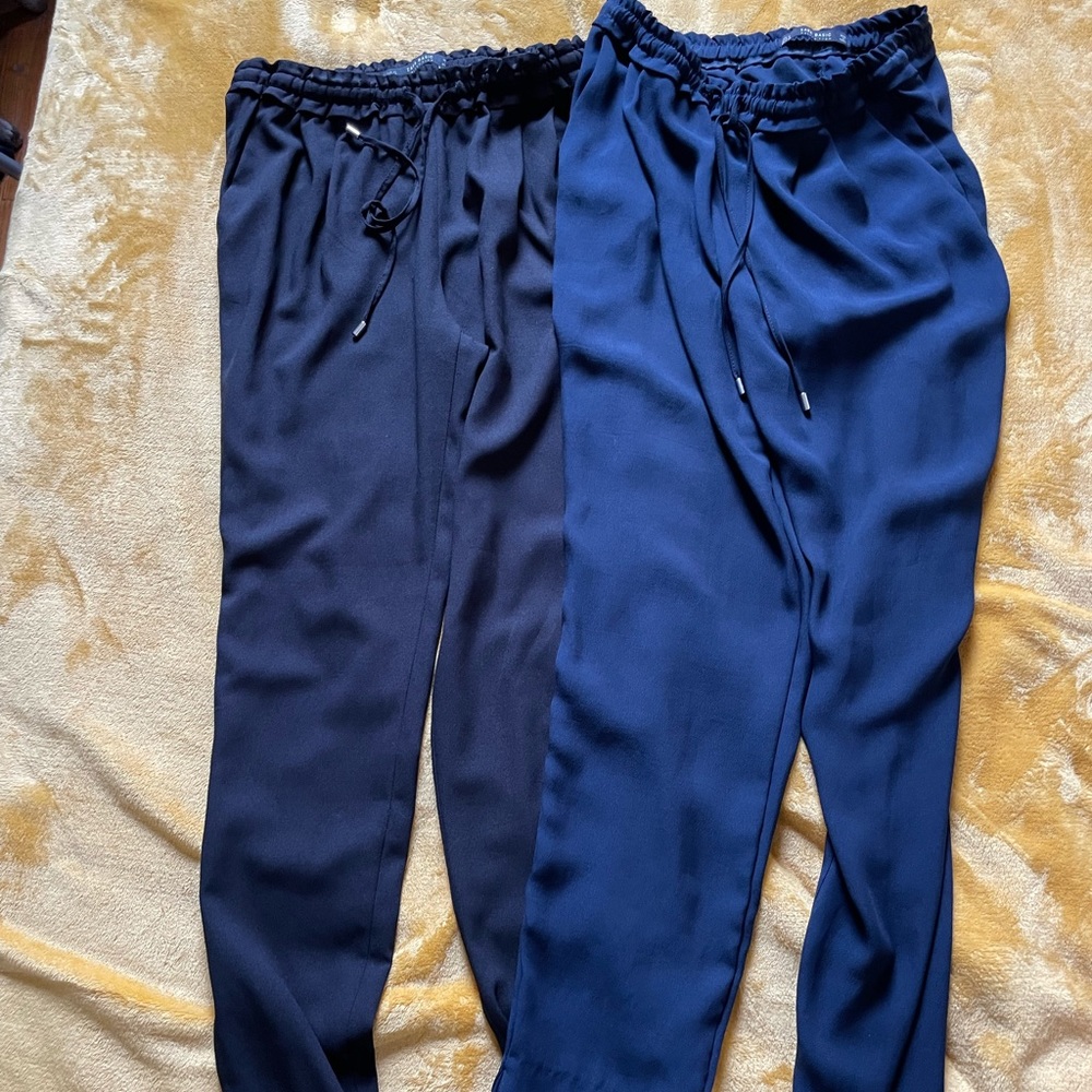 Set of 2. Lightweight summer pants by Zara, Black XS, Blue S